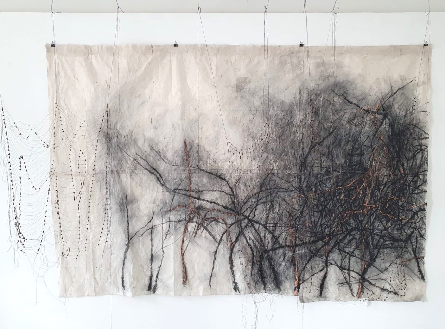Charcoal and gild with thorns on Japanese paper